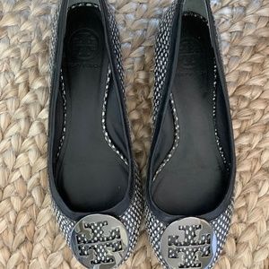 Tory Burch Black and White Reva Ballet Flats